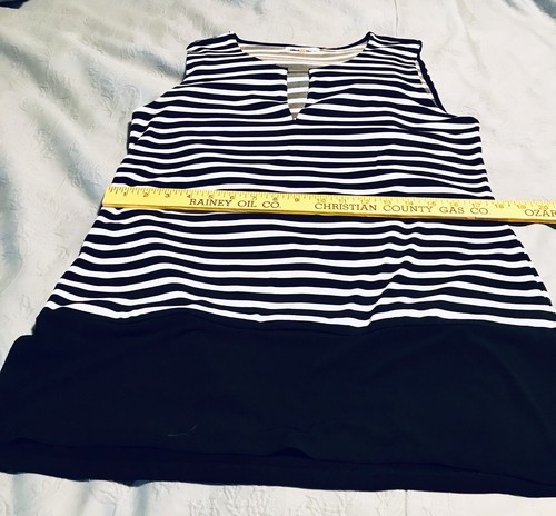 Calvin Klein Striped Tunic Shirt Size Medium Black White Sleeveless Pirate Work - Picture 8 of 11