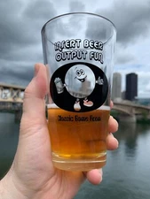 Classic Game Room 16oz "Insert Beer Output Fun" Drinking Glass (Single Unit)