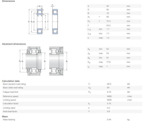 NJ 209 para rodamientos de rodillos cilíndricos para fila única para SKF ECP 45x85x19 mm # - Imagen 2 de 4