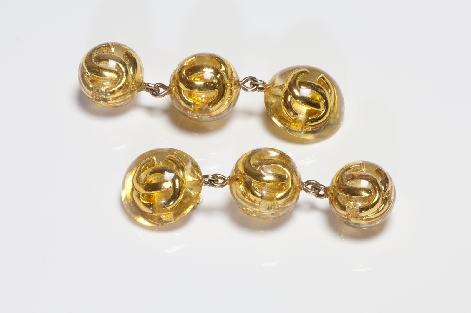 CHANEL Paris 1990’s Long CC Yellow Lucite Ball Drop E… Gem