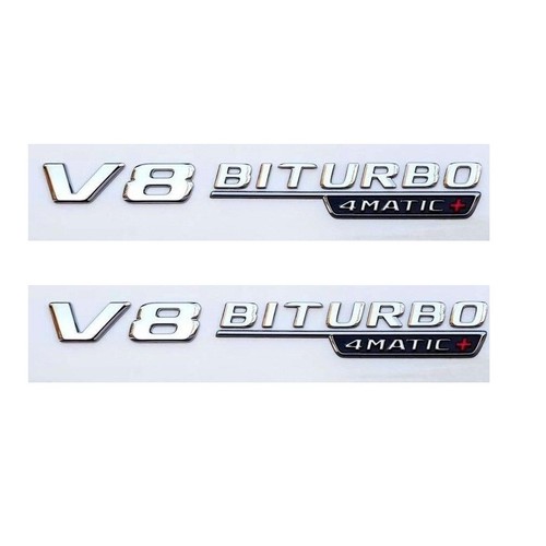 Chrome V8 BITURBO 4MATIC+ Fender Emblems Badges for Mercedes Benz AMG 4MATIC +