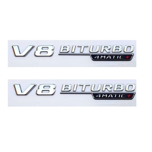 Chrome Shiny Silver V8 BITURBO 4MATIC+ Emblems Badges for Mercedes Benz AMG - Picture 1 of 11