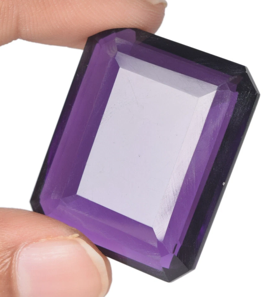 Large Purple Amethyst 76.80 Ct Emerald Faceted Cut Loose Gemstone 4 Ring Pendant - Image 2 of 4