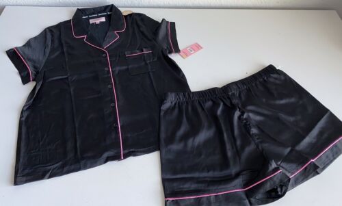 Juicy Couture Pj Set Women’s Sz L Rhinestones Studded Logo In Back Satin Black - Picture 3 of 13