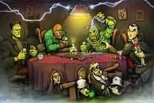 Monsters Playing Poker by Big Chris Poster - 36" x 24