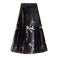 Women's Horse Face Skirt Long Swing Pleated Tie Up A-Line Skirt Chinese Hanfu