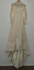 Vtg Custom Made Wedding Dress Sz XXS  Fit FLare Train Long Sleeve Ivory Lace
