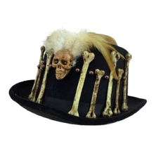 KBW FS1001 Skull and Bones Top Hat with Feathers