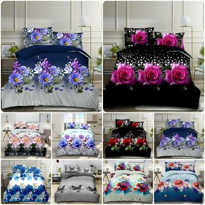 Schöne 3D-Effekt 4 Stück Bedruckt Bettdecke Quilt Cover Luxus Komplettes Bettwäsche Set