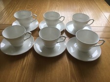 Set of 6 English Fine Bone China - White Tea Cups & Saucers