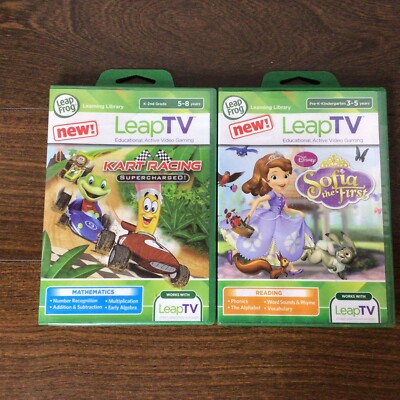 LeapFrog LeapTV Sofia The First & Kart Racing Supercharged Video Games Lot NEW