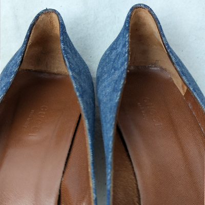 GUCCI Monogram GG Denim Navy Blue Pointed Toe High Stiletto Pump