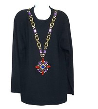 Vintage 80s Outlander Pullover Sweater Womens L Rhinestone Medallion Lambswool