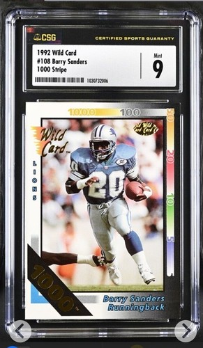 1992 Barry Sanders Wild Card 108 1000 Stripe CSG 9 Top Pop Highest 