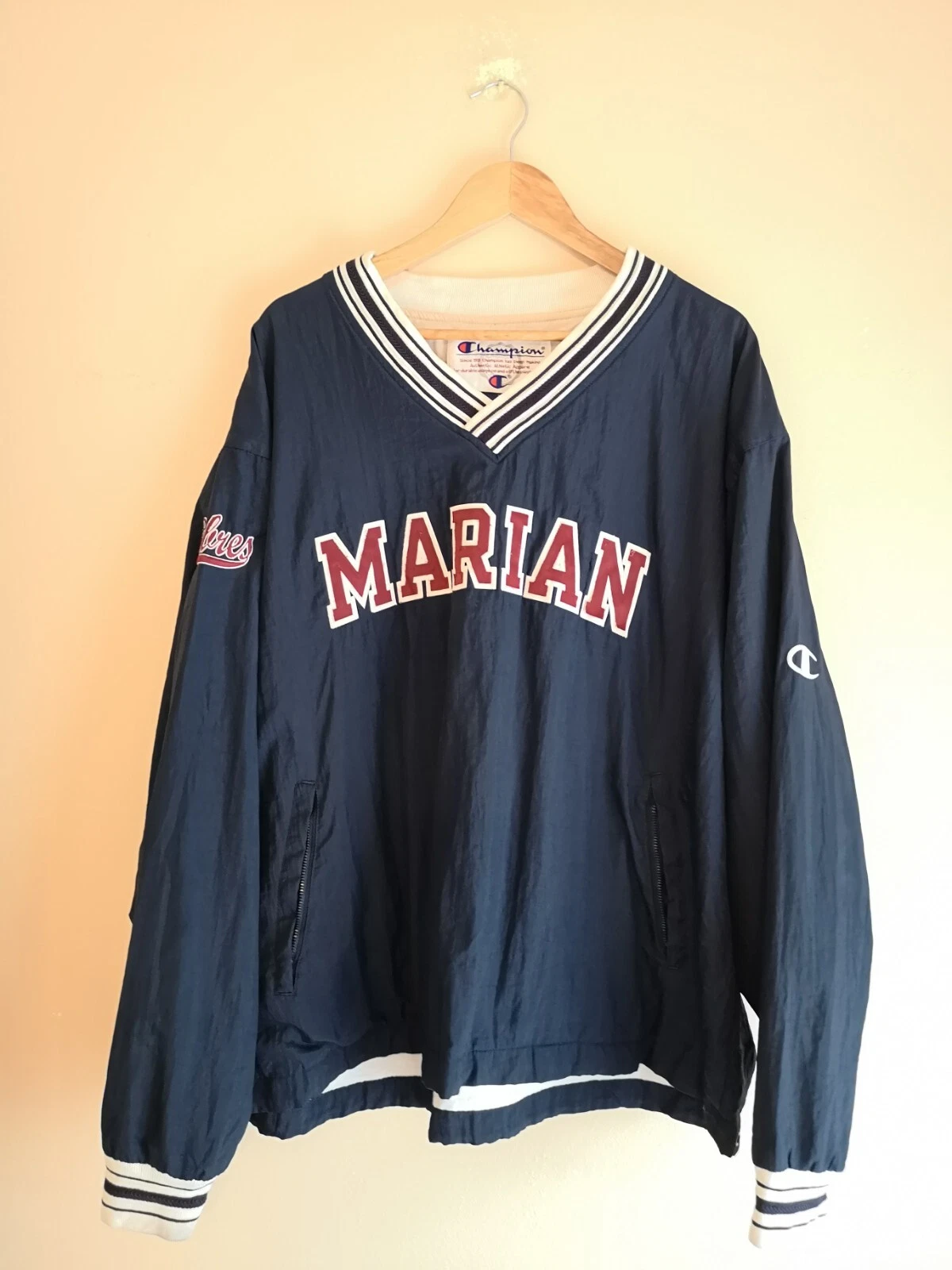 Vintage Champion Spell Out Navy Nylon Windbreaker Jacket - Men's Large