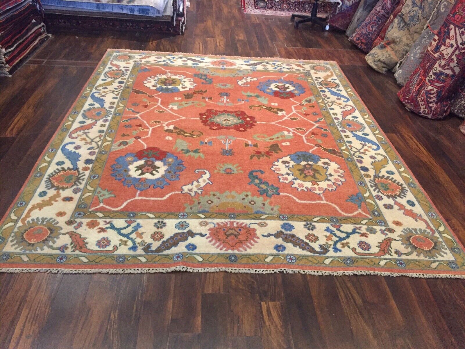 Genuine Hand Knotted Turkish Oushak Heriz Geometric Area Rug Carpet 8’1”x9’7”,31