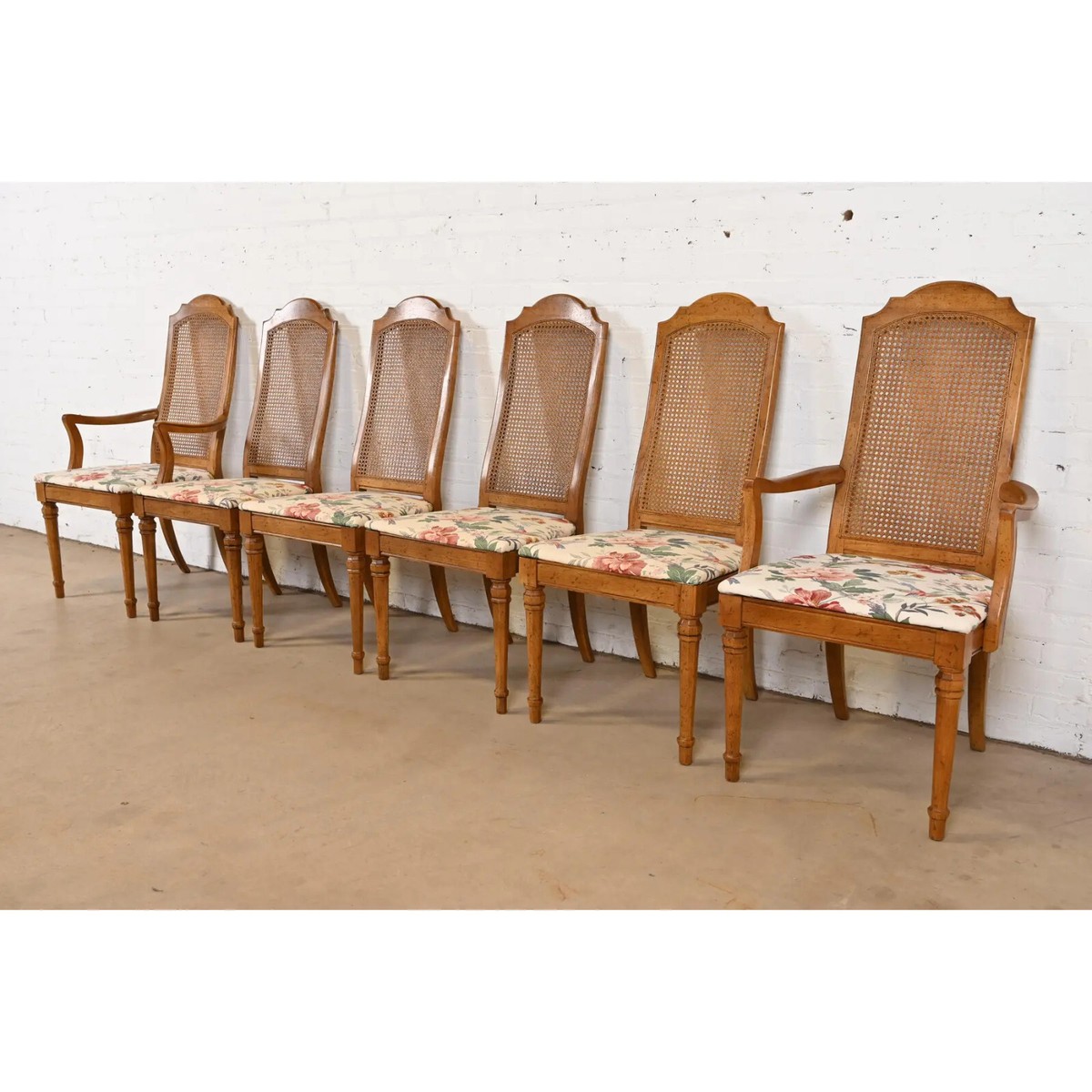 Drexel French Regency Louis XVI Carved Walnut and Cane Back Dining