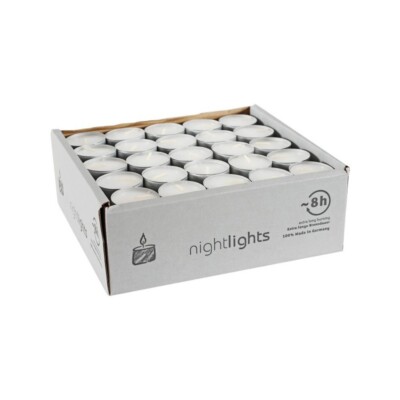 60 Teelichter Nightlights extra lange Brenndauer 8 Std. Aluhülle