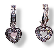 925 Sterling Silver Hoops CZ Hoop Huggies Heart Dangle Earrings 13 mm LA4479