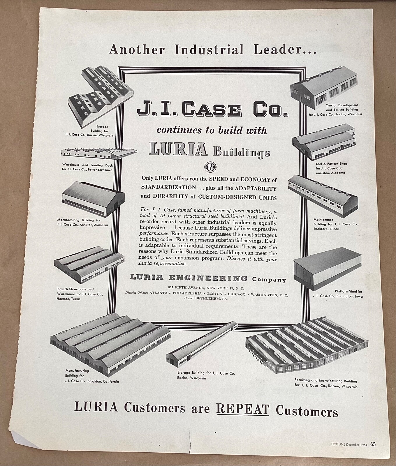 Luria buildings print ad 1954 vintage 1950s art illus  industrial engineering