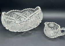 VTG Libbey American Brilliant Period Cut Glass Bowl Saw Tooth Stars, Creamer Cup