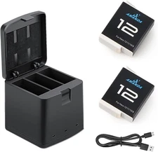 2 Pack Batteries fit for GoPro Hero 12, 3-Channel Battery Charger Station - NEW