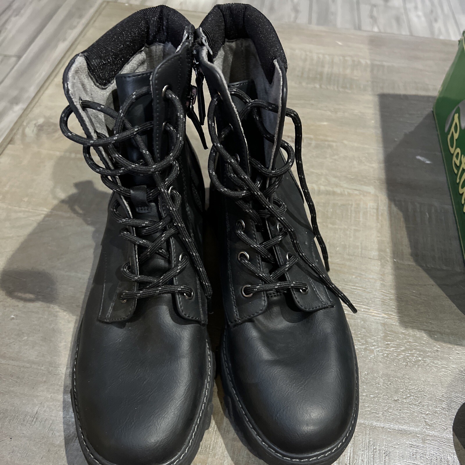 DR SCHOLLS Womens Black Headstart Round Toe Block Heel LaceUp Combat