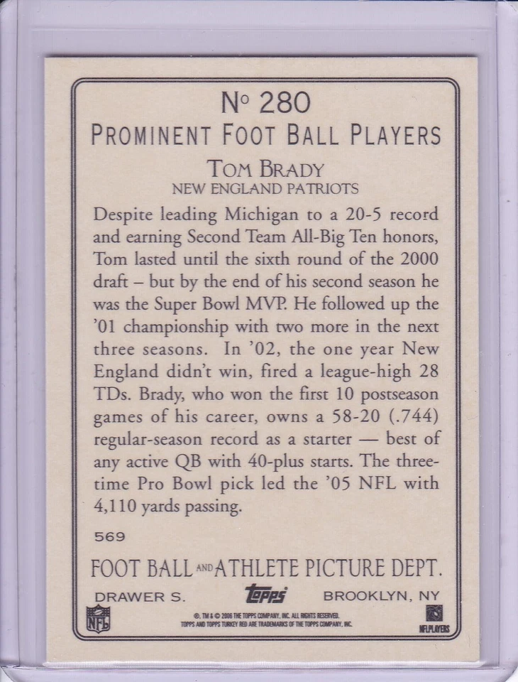 Tom Brady 2006 Topps Turkey Red Card 280 Press Box in Background - Image 2 of 2