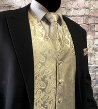 Light Ivory XS to 6XL Paisley Tuxedo Suit Dress Vest Waistcoat  Neck tie Hanky