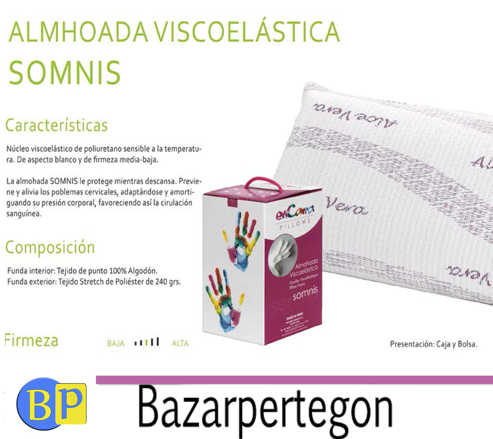 almohada viscoelastica densidad 45kg m3 EnCama 70,80,90,105,120,135,150 visco