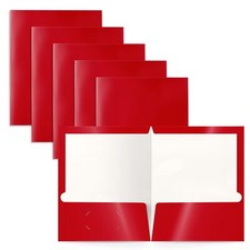 Red Laminated 2 Pocket Folders Letter Size Paper Portfolios Box of 25 Glossy