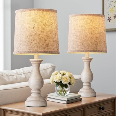 Farmhouse Table Lamps Set of 2 - Rustic Bedroom Lamps for Living Room, 22'' Bo...