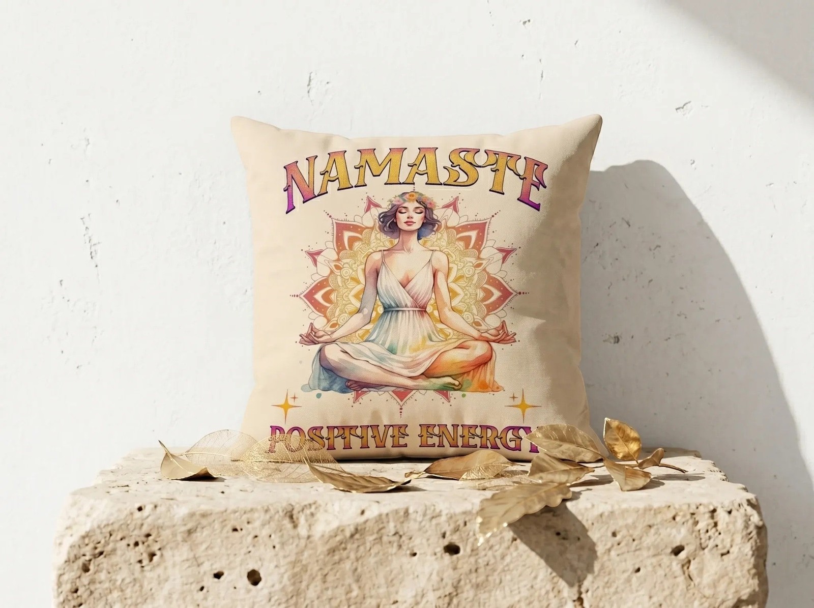 Coussin Namaste Chakra - Housse de salon motif méditation yoga
