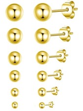 Ball Small Gold Stud Earrings for Women Men, Hypoallergenic Surgical Steel Ti...