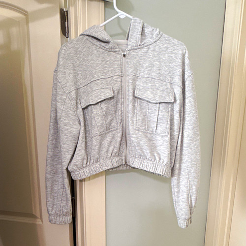 Danskin Gray Solid Cropped Full Zip Fleece Hoodie Women's Size S