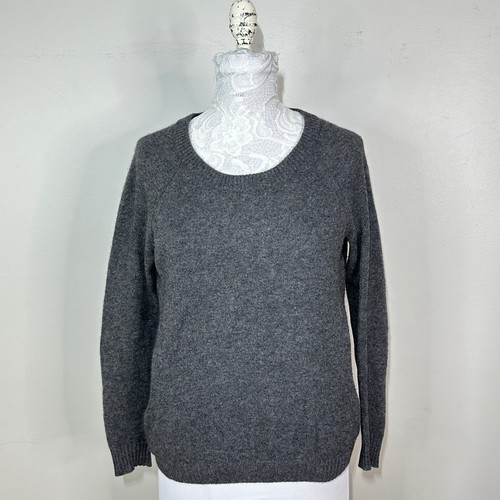 Suéter Blanco + Warren Cachemira Cuello Redondo Gris Mujer XS Bolsillos Defecto