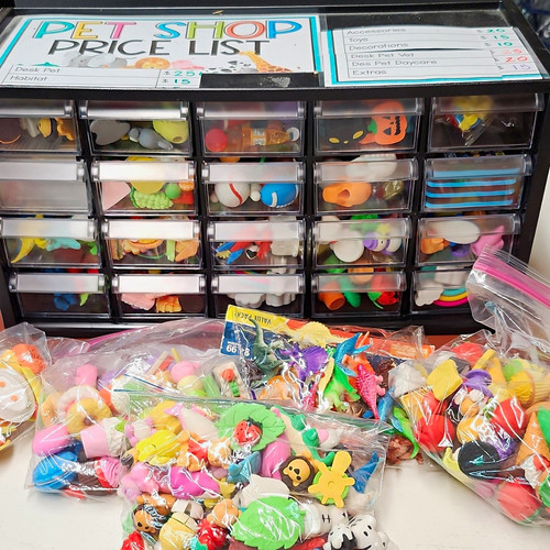 Huge Fun Lot Of Multicolored Mini Figurines Assortment w/ Drawer Organizer