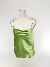 Cami NYC NWOT sz M Green Silk Pearl Strap Blouse Cowl Neck