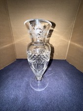 Val St Lambert Signed Crystal Glass Vase 8.5 Inches Tall with Bird Design