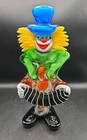 Vintage 10 Inch Multicolor Murano Glass Musician Clown Holding Accordion