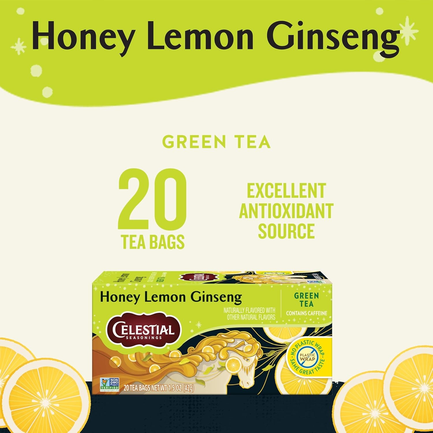 Celestial Seasonings Honey Lemon Ginseng Green Tea, 20 Count (Pack of 6) 