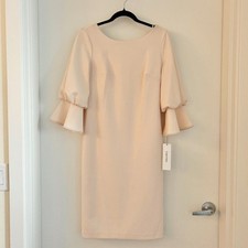 Calvin Klein Women's Puff Sleeve Solid Sheath Dress in Blossom Pink Size 8 NWT