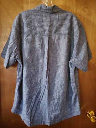 Vintage Woolrich Shirt Men’s Size LG. Hemp Blend Blue Striped Short Sleeve Camp - Picture 7 of 10