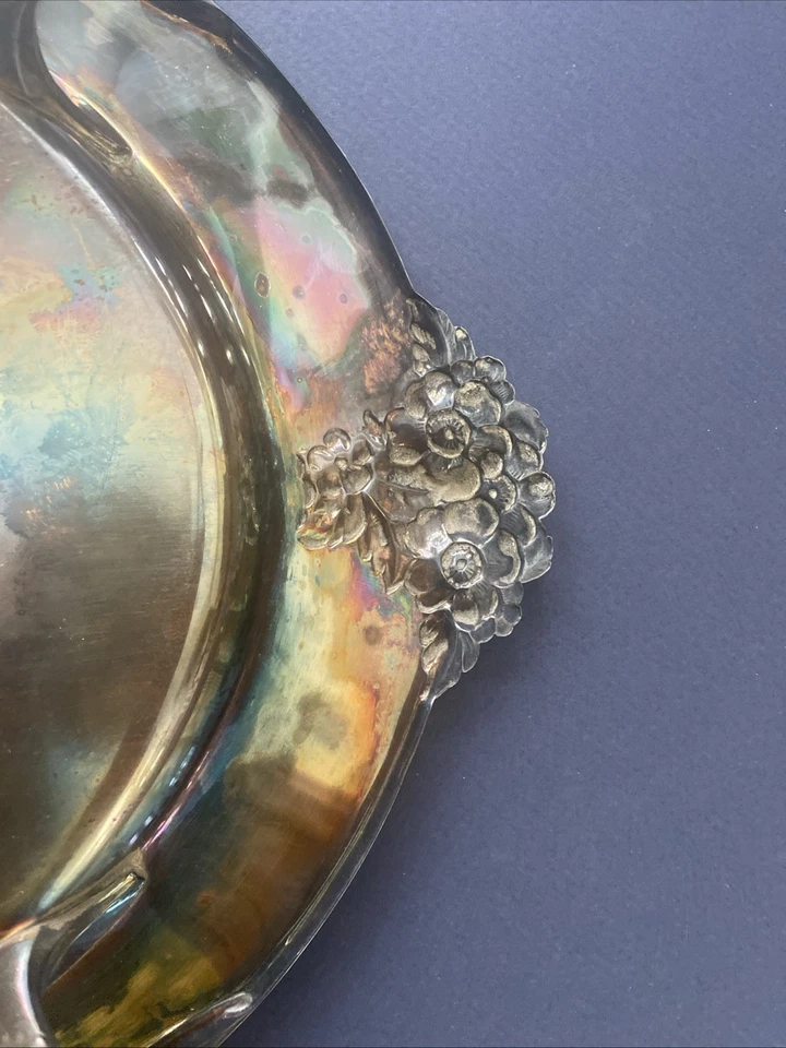 Bandeja para servir vintage HOLMES & EDWARDS plateada asas de mayordomo con patas 20x13 Foto 2 de 4