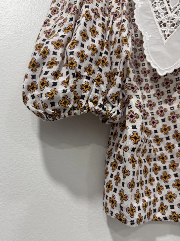 MAJE Cosange Embroidered Collar Printed Linen Shirt size 1 - Image 3 of 4