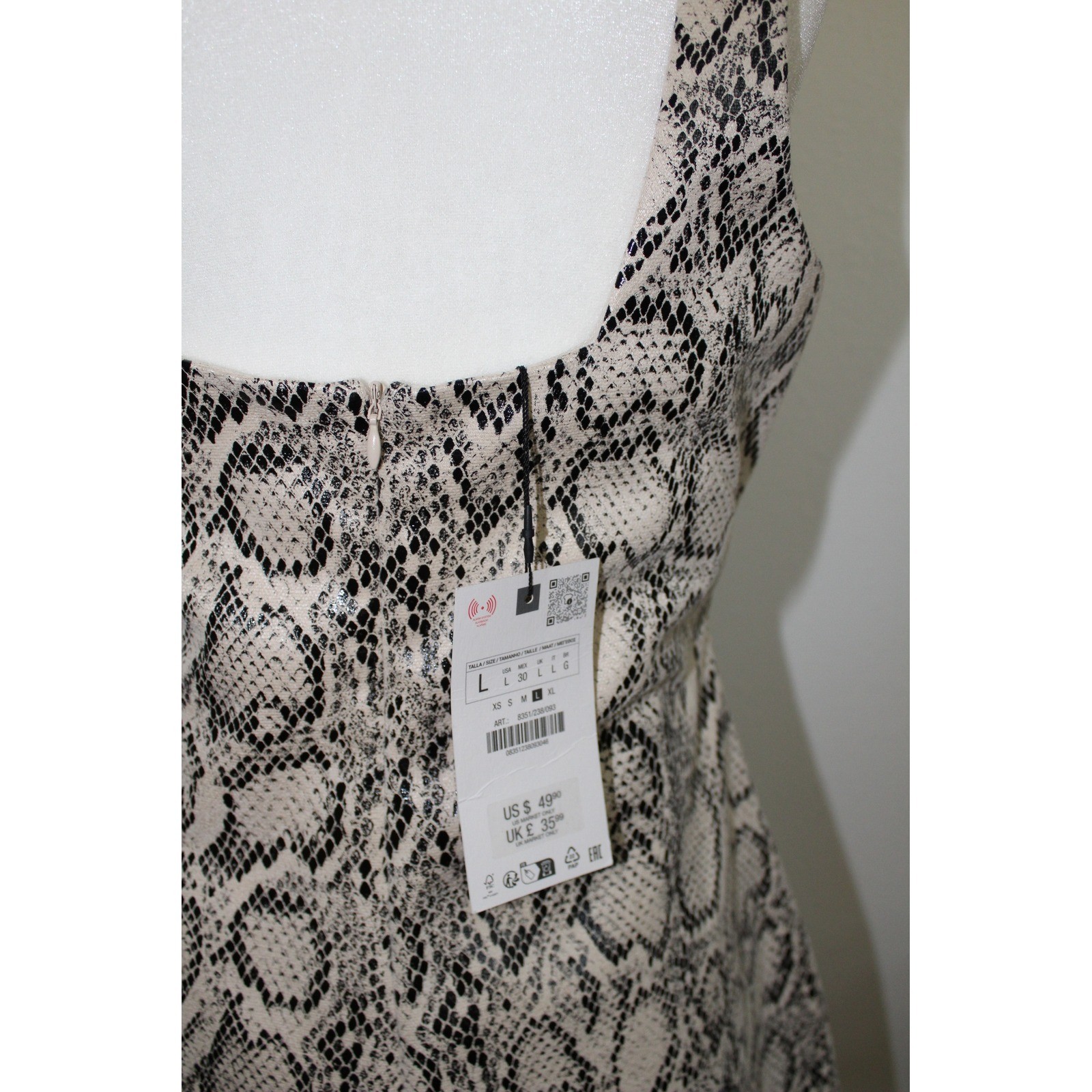 ZARA Snake Print Mini Dress Sheath V Neck Sleeveless Women's Size L NWT image 5