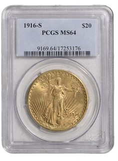 1916 S US Gold $20 Saint Gaudens Double Eagle PCGS MS 64