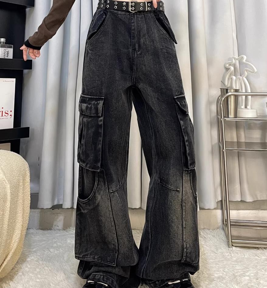 Straight Leg Casual Pants Multi Cargo Pockets Trousers