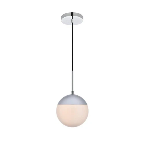 Living District Eclipse 1-Light Metal & Glass Pendant in Chrome/Frosted White - Picture 3 of 6