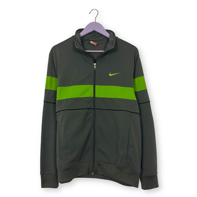 Nike Vintage Sweatshirt grau-grün mit gesticktem Logo und Reißverschluss 00er Jahre - Größe L Herren